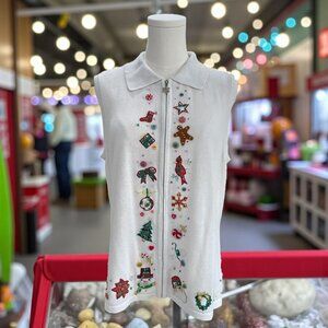 Vintage Christmas‎ Sweater Vest Embroidered Beaded Holiday Knit Ugly Sweatercore
